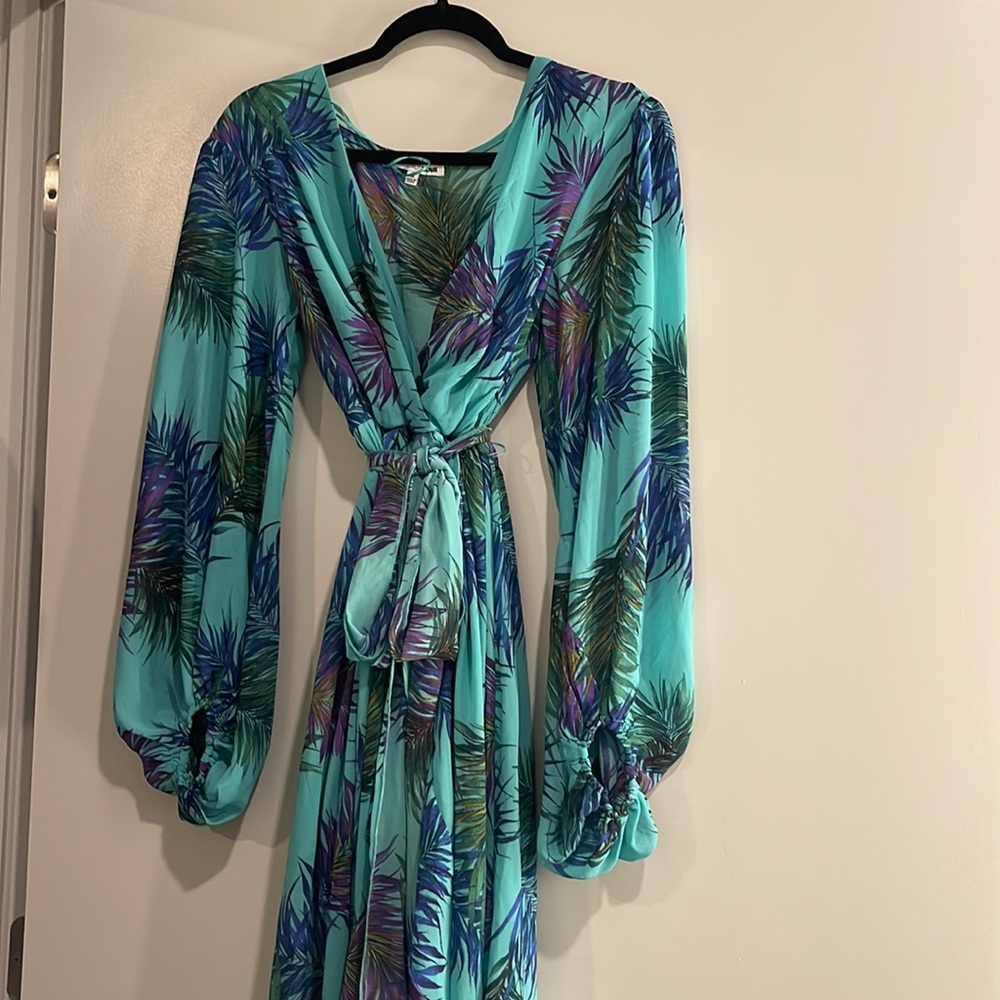 Fashion Nova Teal Tropical Print Midi Dress - Picture 5 of 12